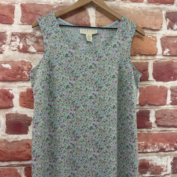 VTG Norton McNaughton Dress Women's M Blue Ditsy Floral Sleeveless Tie Back Maxi - Picture 3 of 8